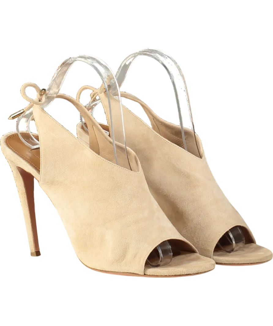 Aquazzura Ami Peep-toe High Heel Sandals In Beige Suede UK 8 EU 41 👠