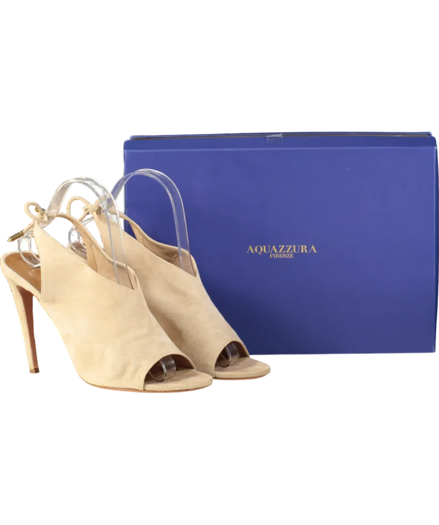 Aquazzura Ami Peep-toe High Heel Sandals In Beige Suede UK 8 EU 41 👠