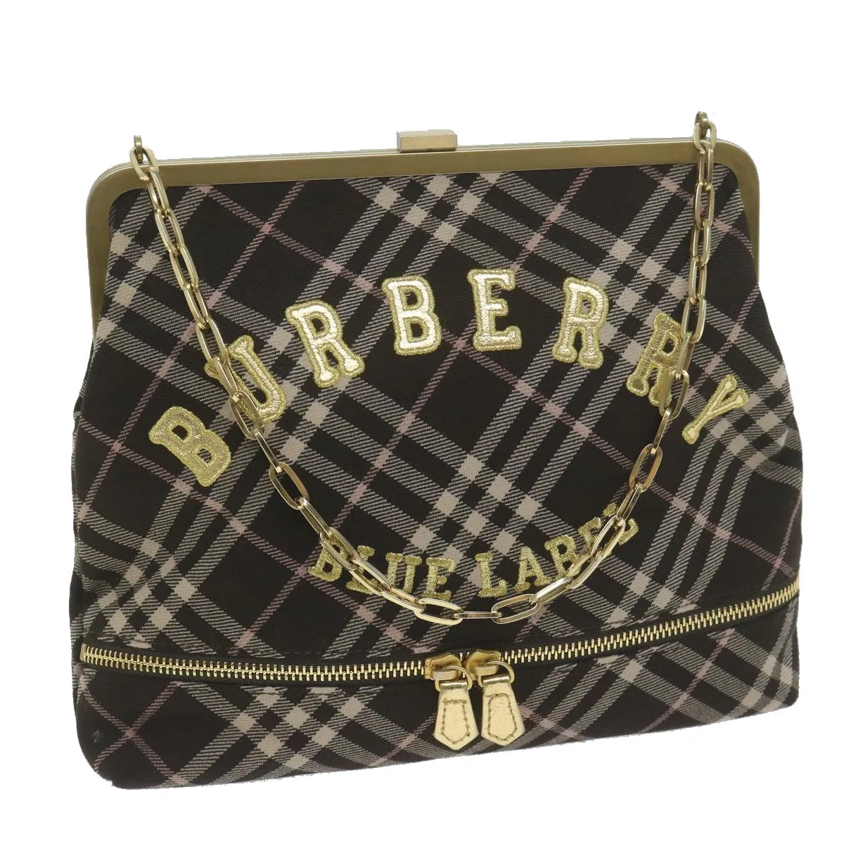 BURBERRY Nova Check Blue Label Chain Hand Bag Canvas Brown  61800