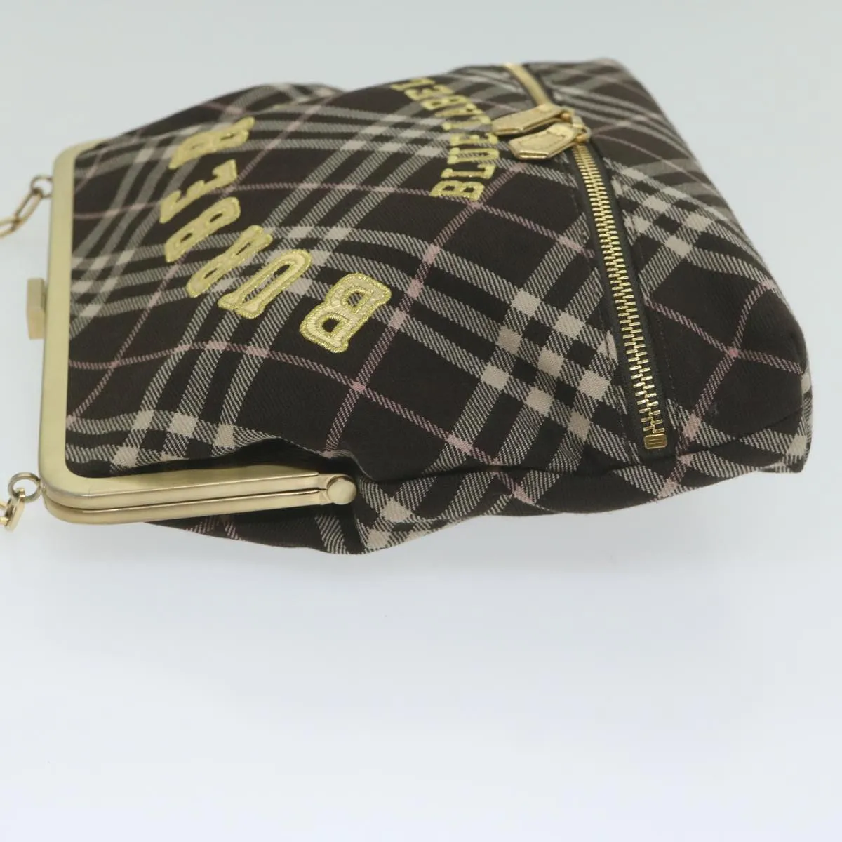 BURBERRY Nova Check Blue Label Chain Hand Bag Canvas Brown  61800