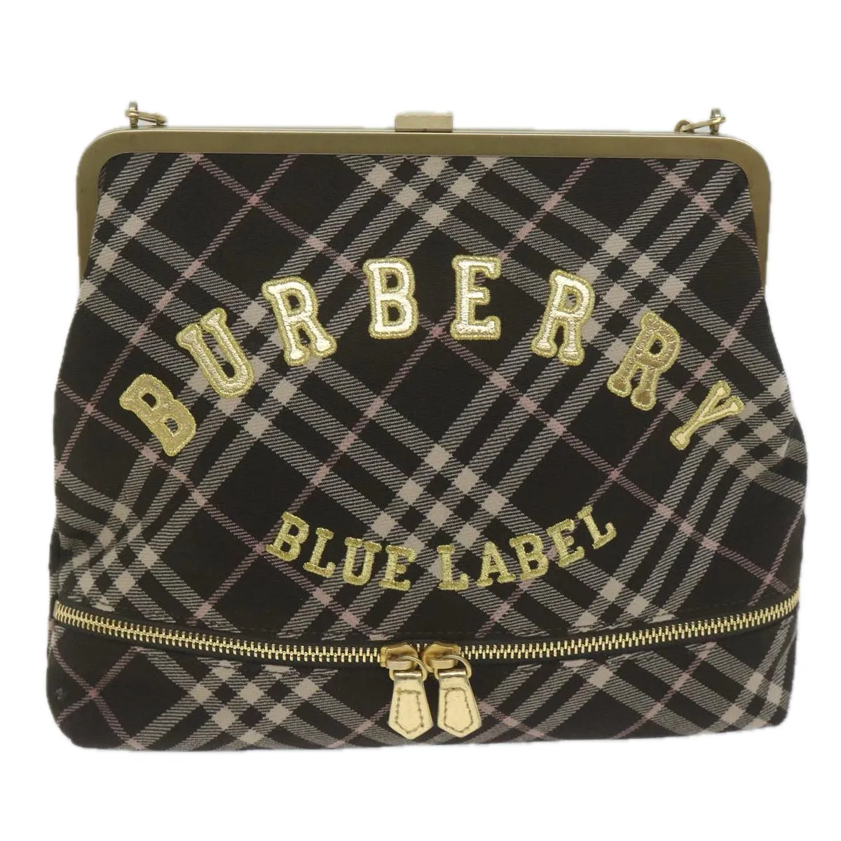 BURBERRY Nova Check Blue Label Chain Hand Bag Canvas Brown  61800