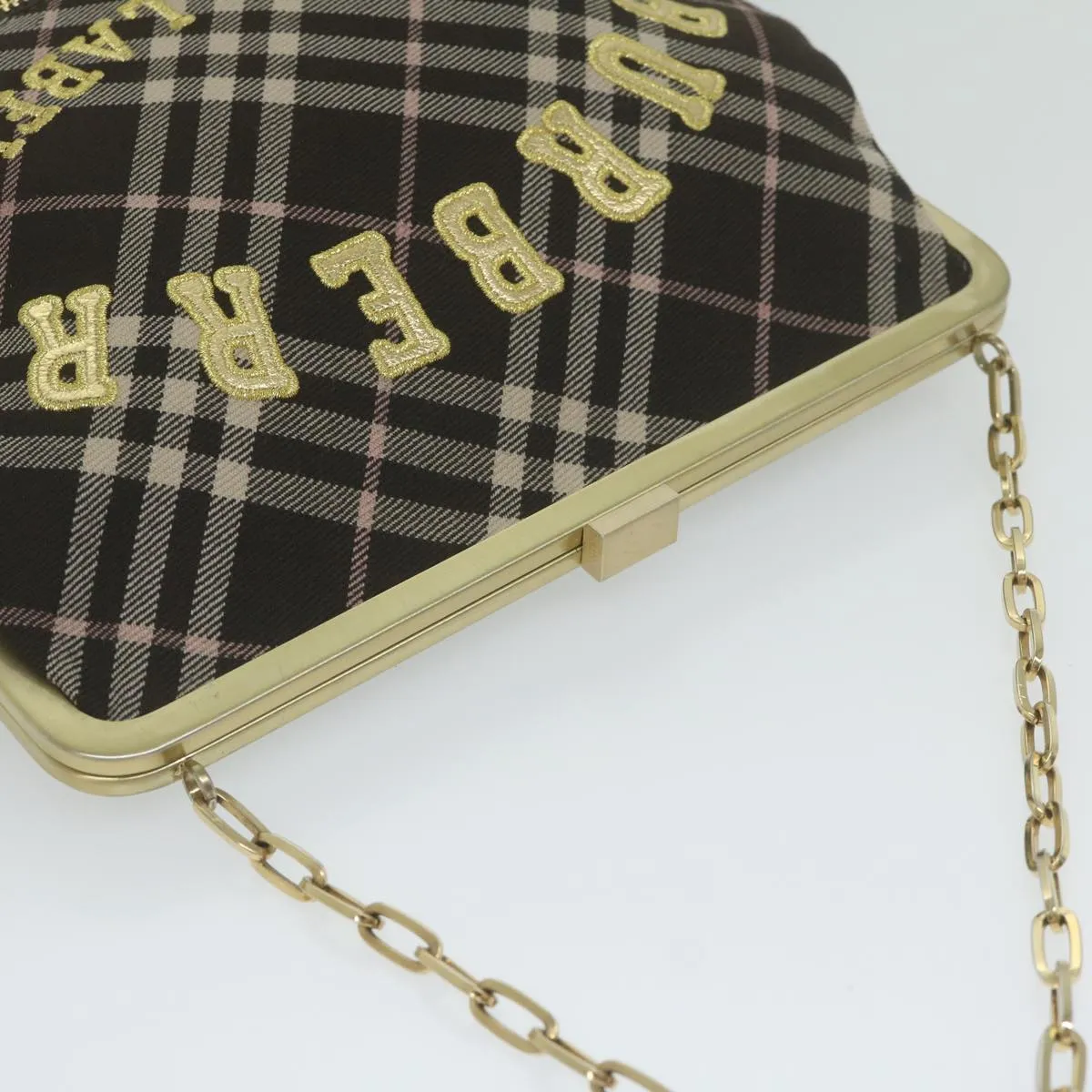 BURBERRY Nova Check Blue Label Chain Hand Bag Canvas Brown  61800