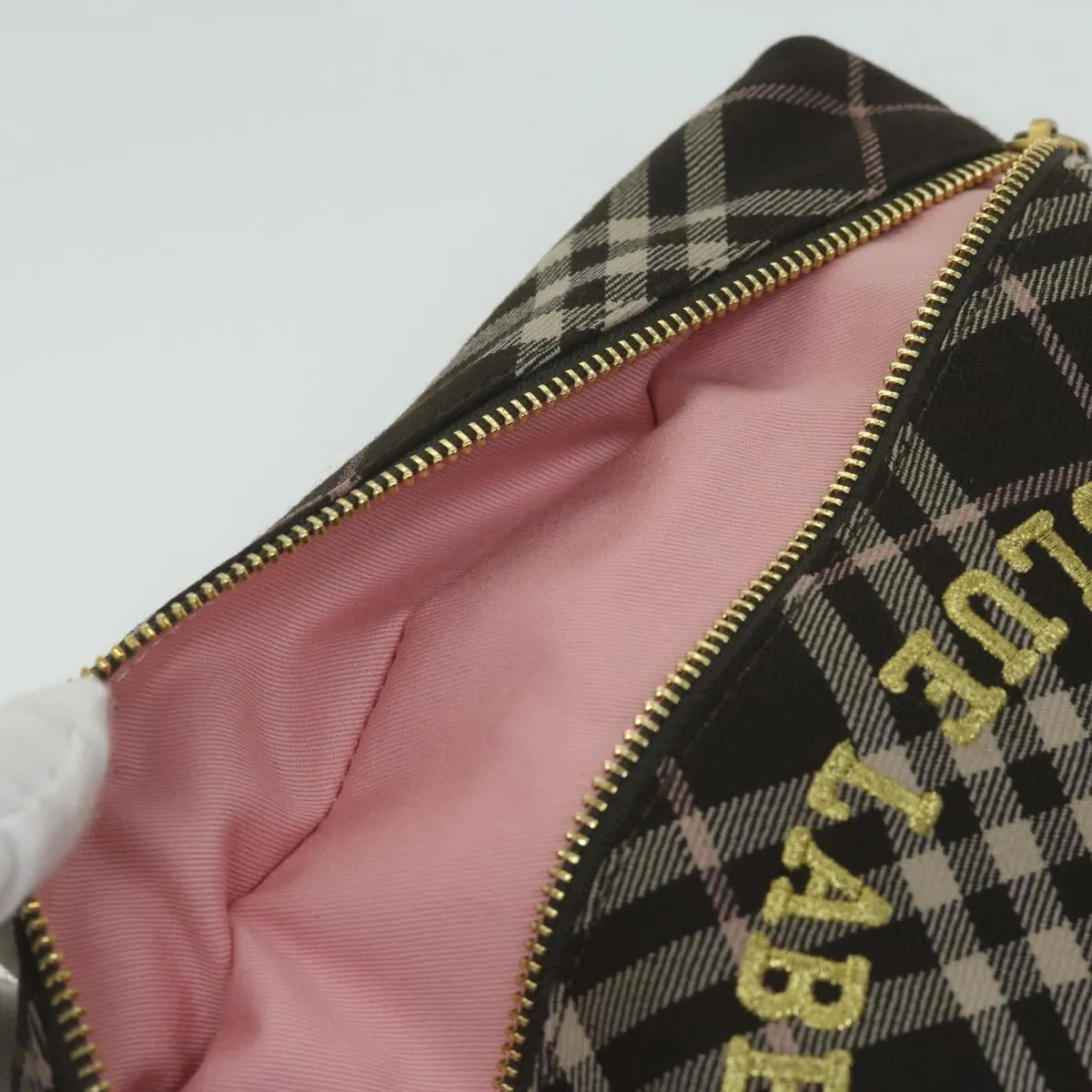 BURBERRY Nova Check Blue Label Chain Hand Bag Canvas Brown  61800