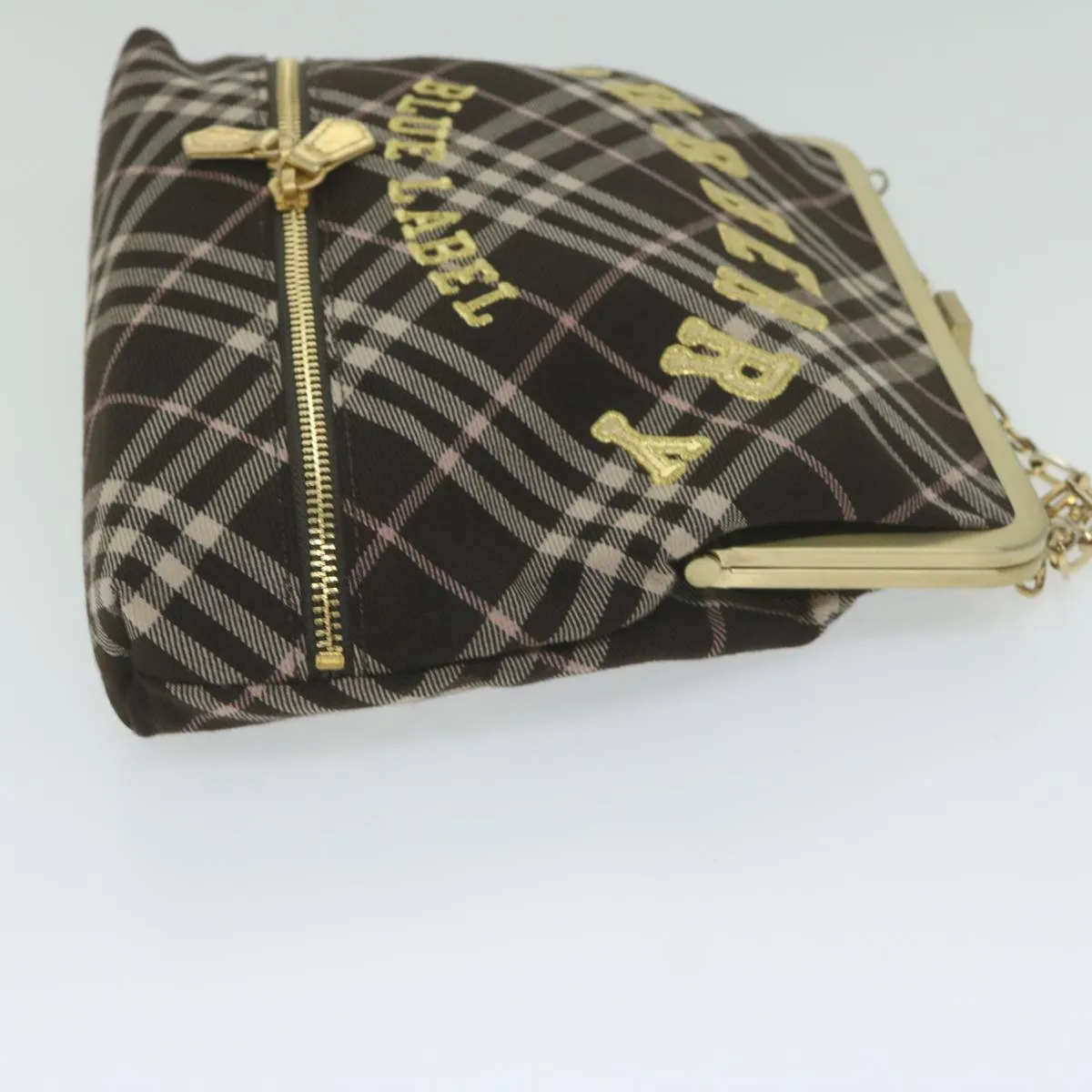 BURBERRY Nova Check Blue Label Chain Hand Bag Canvas Brown  61800