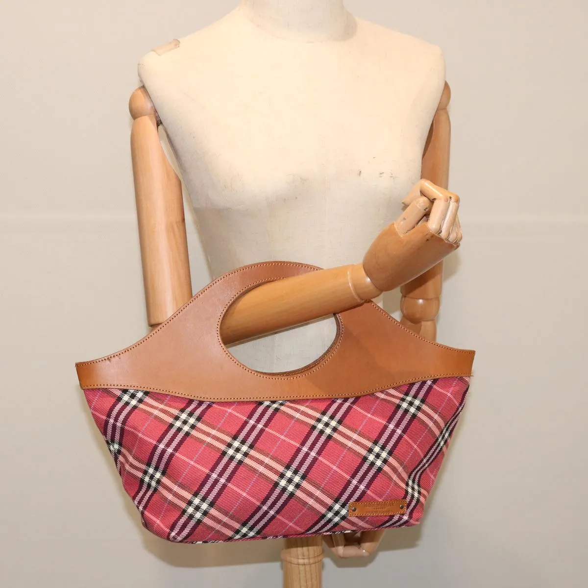 BURBERRY Nova Check Blue Label Hand Bag Canvas Red  71302