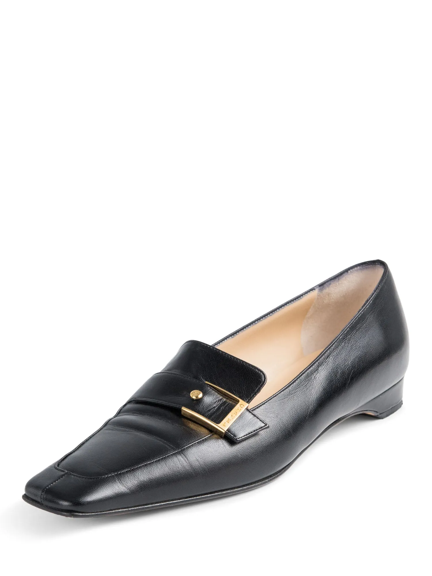 CHANEL CC Logo Leather Buckle Loafers Black Gold