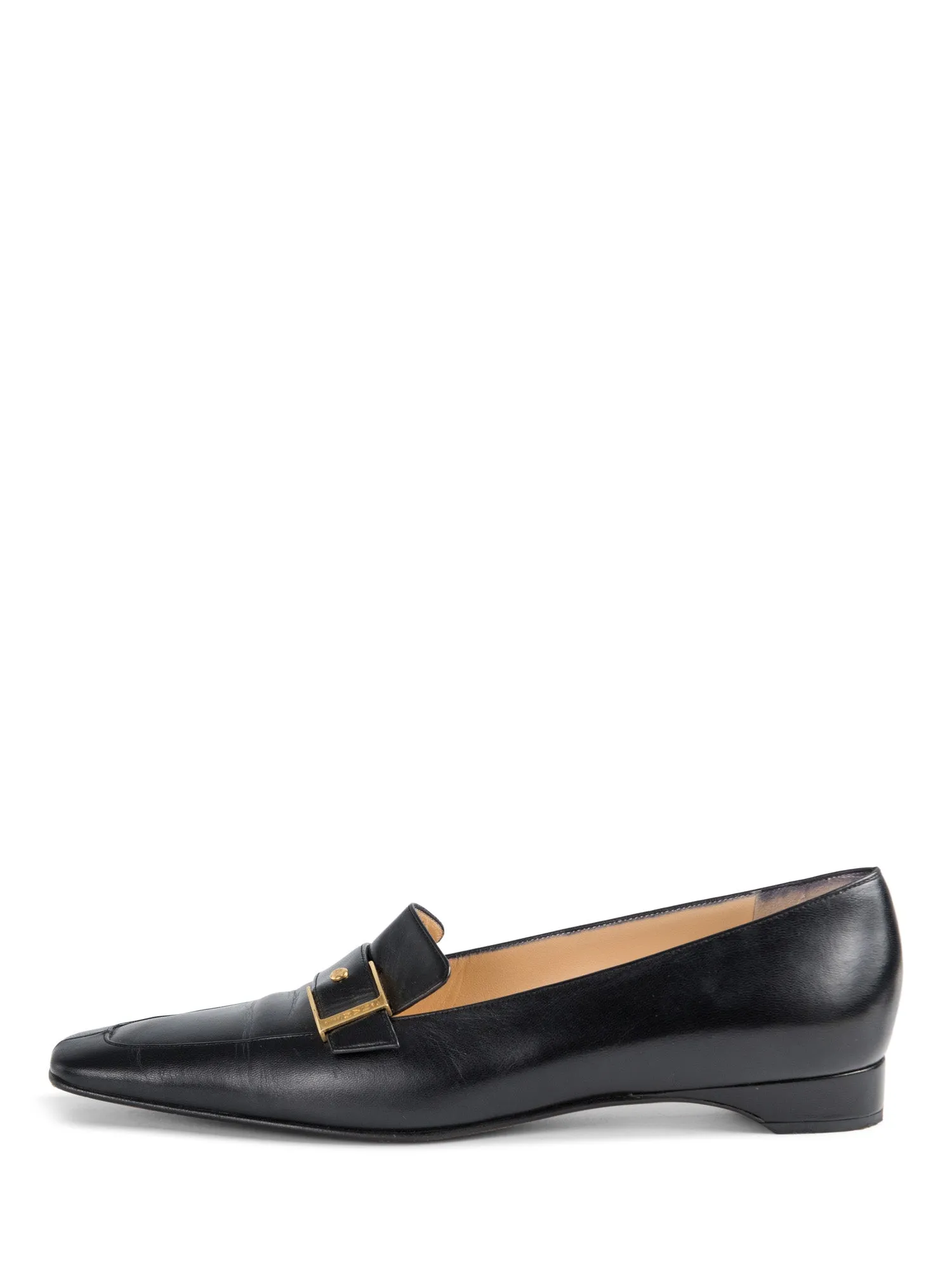 CHANEL CC Logo Leather Buckle Loafers Black Gold