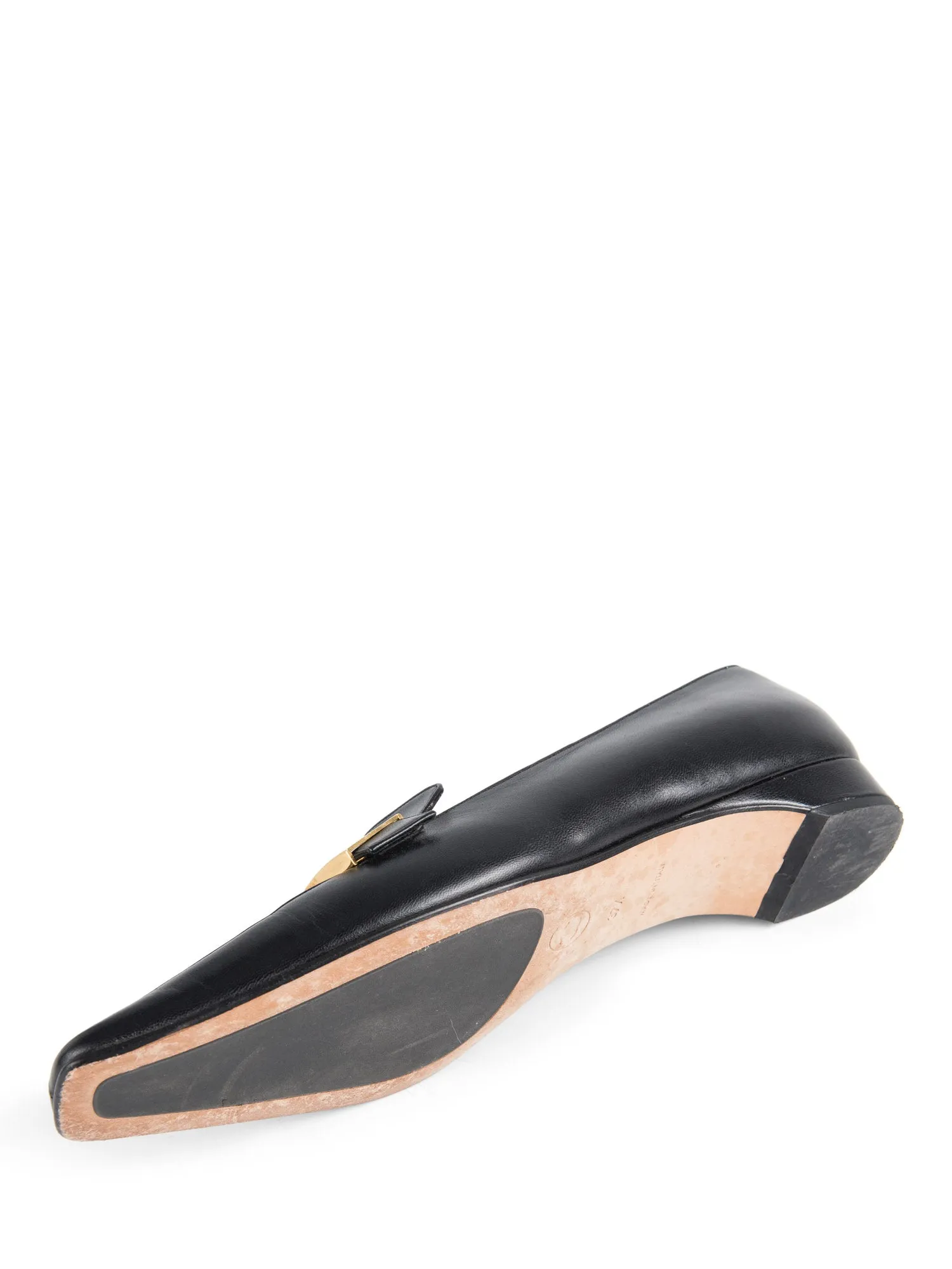 CHANEL CC Logo Leather Buckle Loafers Black Gold