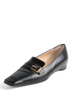 CHANEL CC Logo Leather Buckle Loafers Black Gold