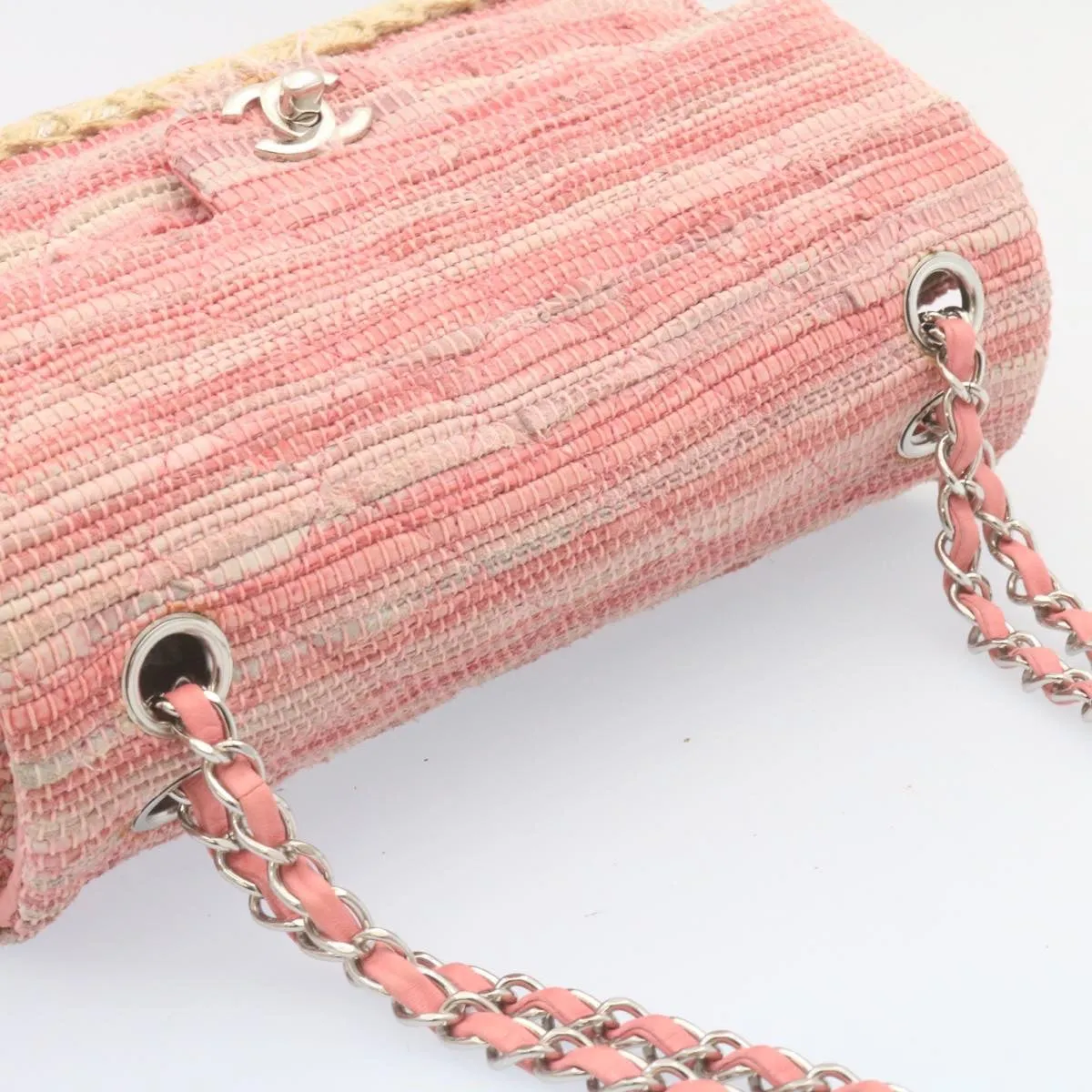 CHANEL Chain New Shoulder Bag Turn Lock Canvas Pink CC Auth bs334A