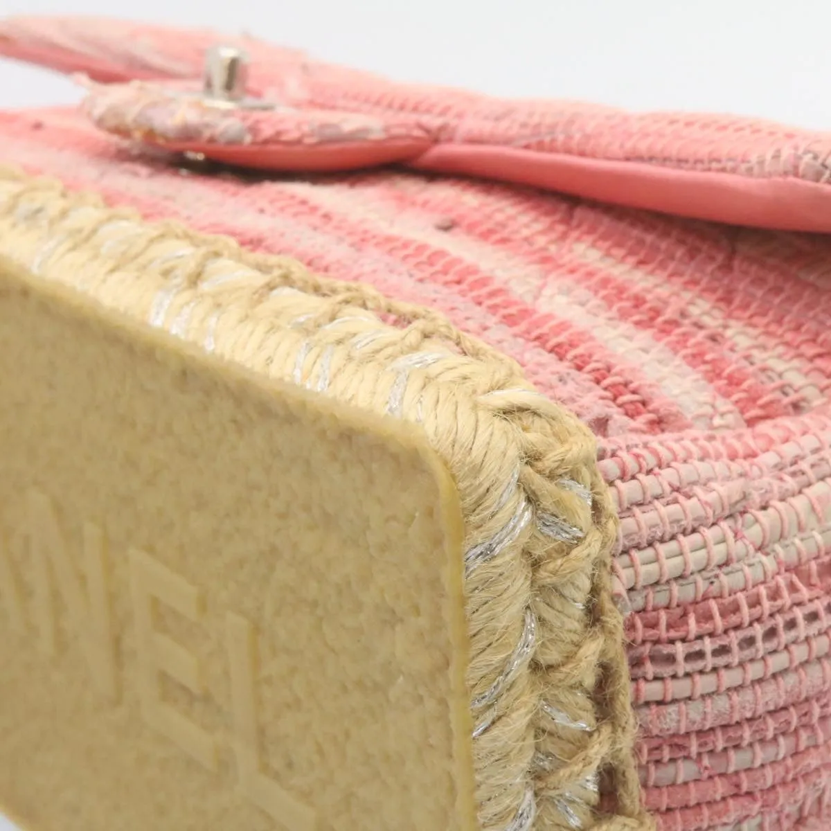 CHANEL Chain New Shoulder Bag Turn Lock Canvas Pink CC Auth bs334A