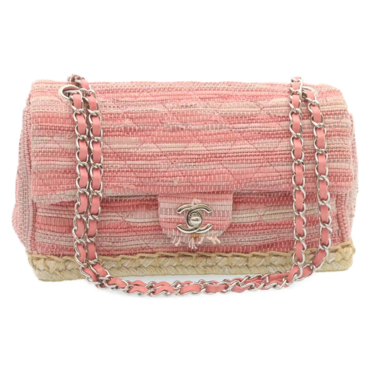 CHANEL Chain New Shoulder Bag Turn Lock Canvas Pink CC Auth bs334A