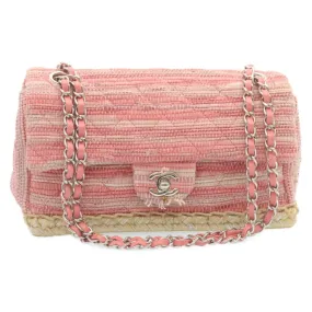 CHANEL Chain New Shoulder Bag Turn Lock Canvas Pink CC Auth bs334A