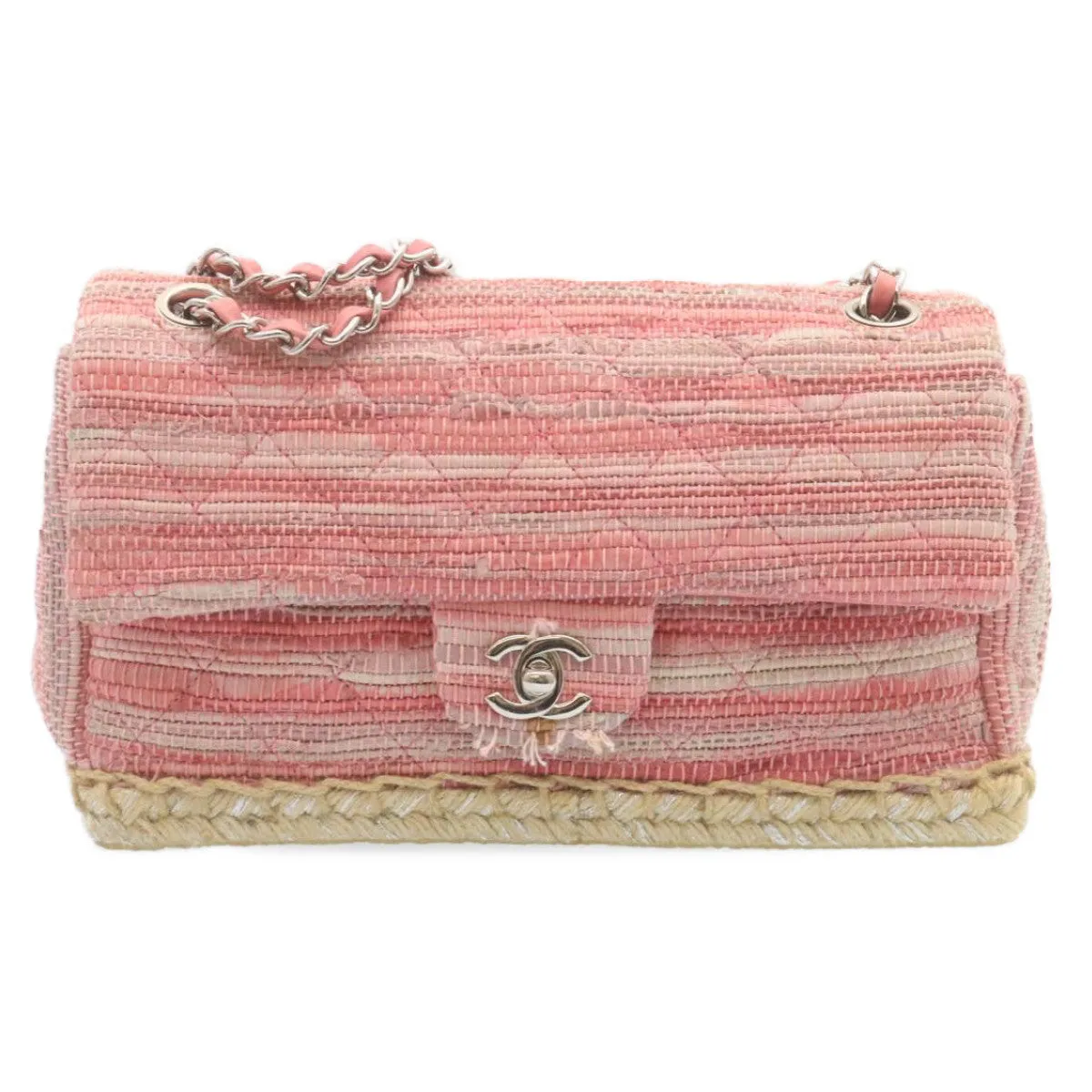 CHANEL Chain New Shoulder Bag Turn Lock Canvas Pink CC Auth bs334A