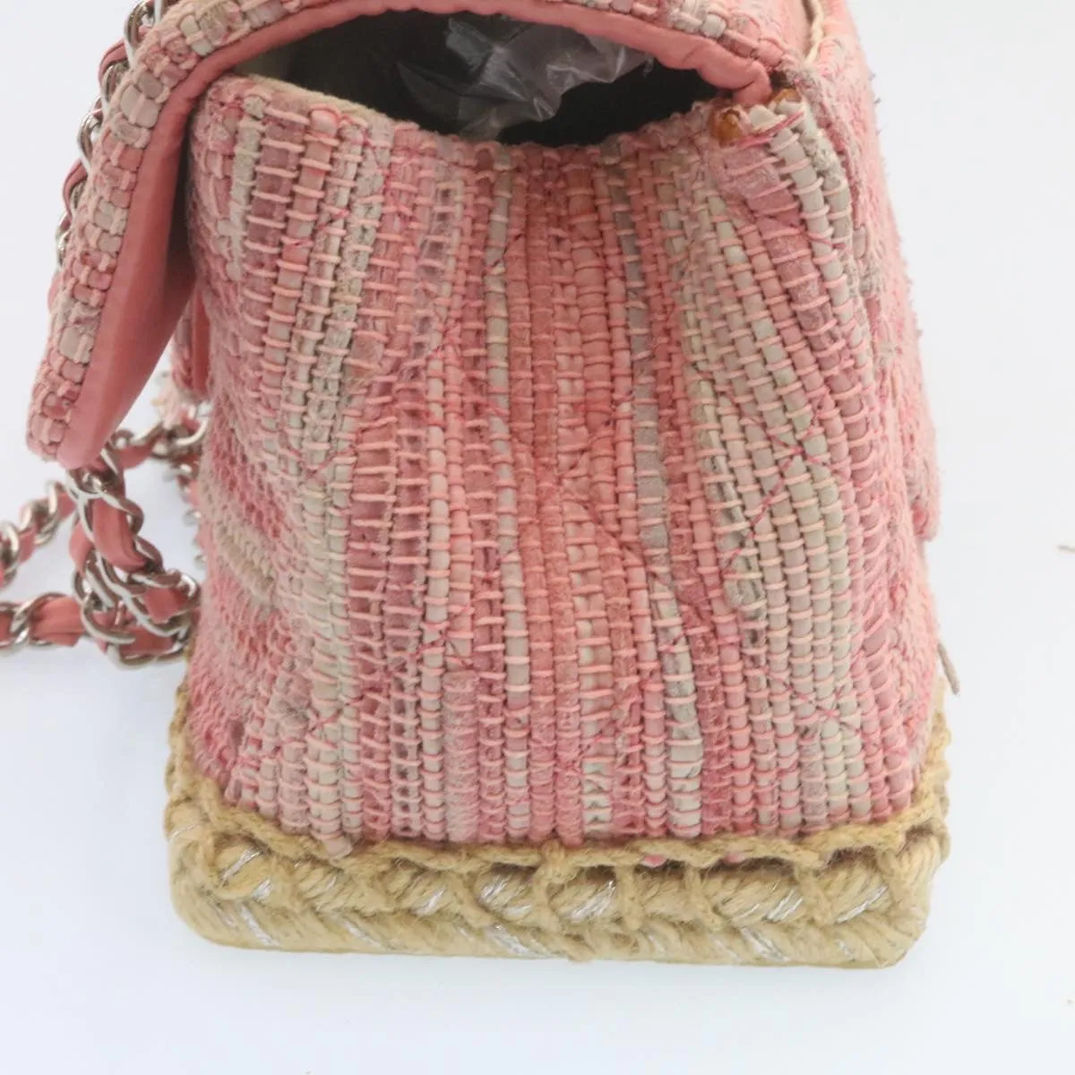 CHANEL Chain New Shoulder Bag Turn Lock Canvas Pink CC Auth bs334A