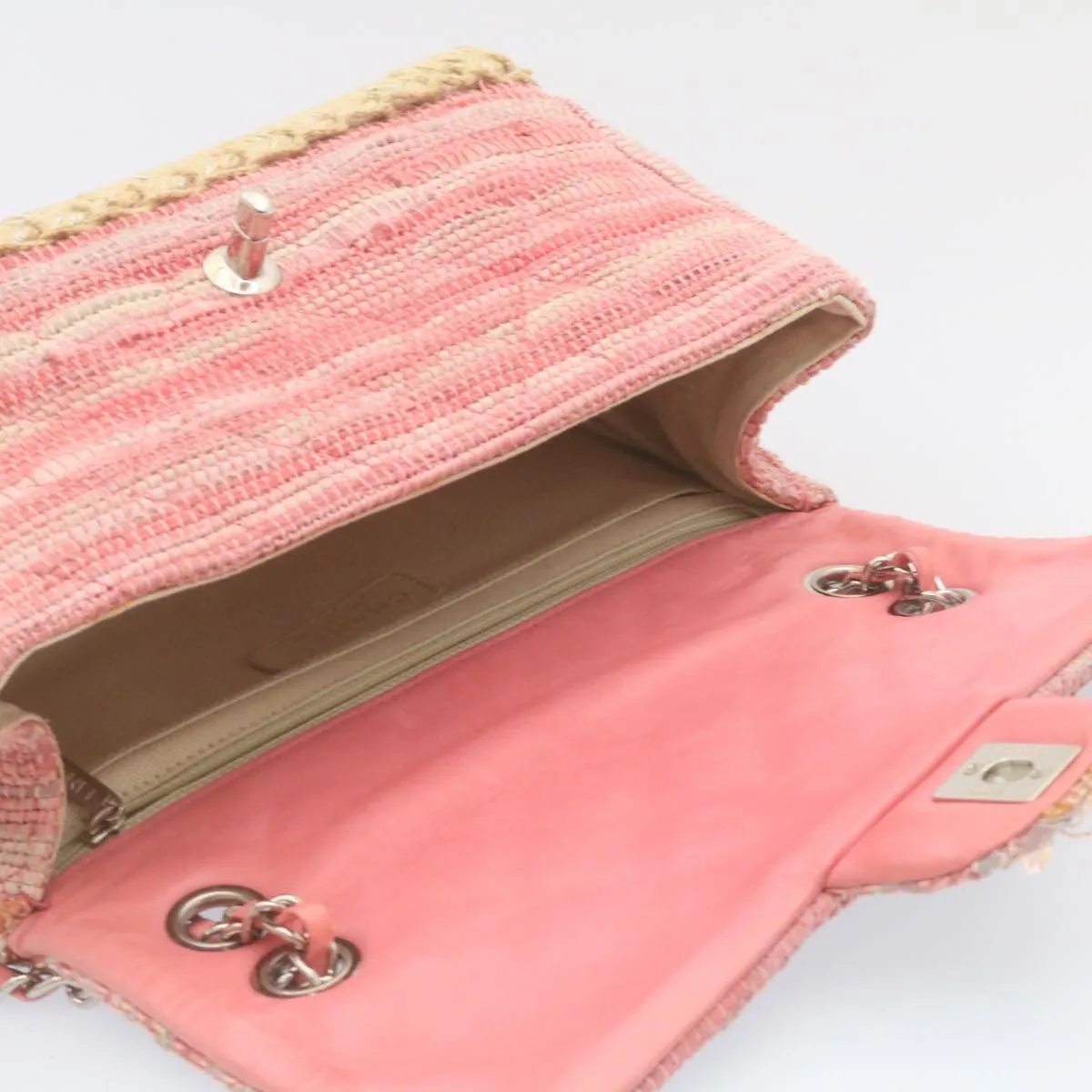 CHANEL Chain New Shoulder Bag Turn Lock Canvas Pink CC Auth bs334A