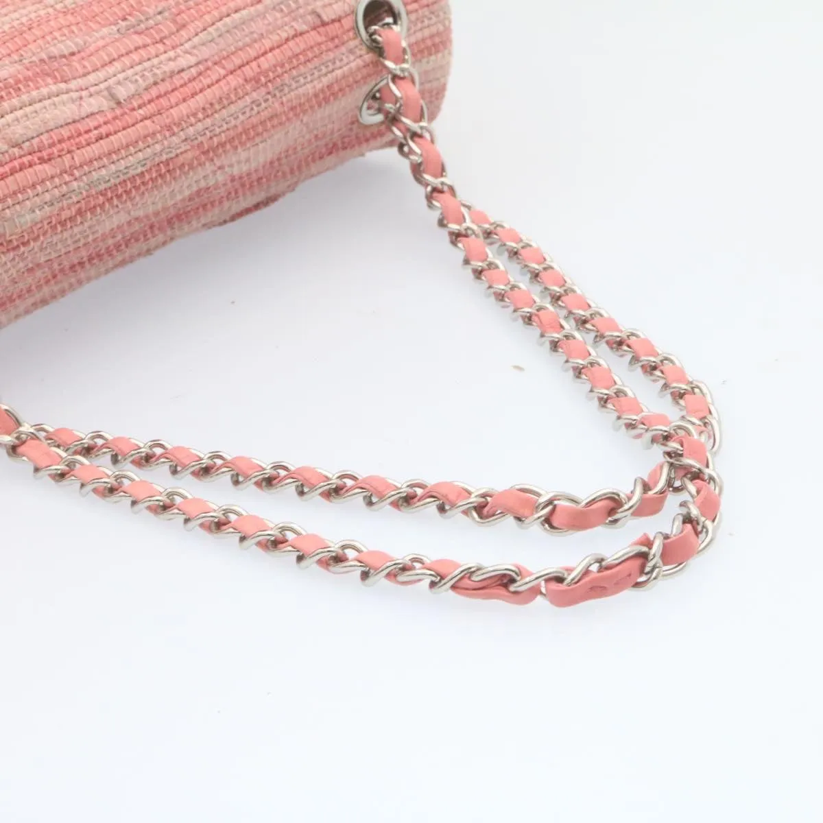 CHANEL Chain New Shoulder Bag Turn Lock Canvas Pink CC Auth bs334A