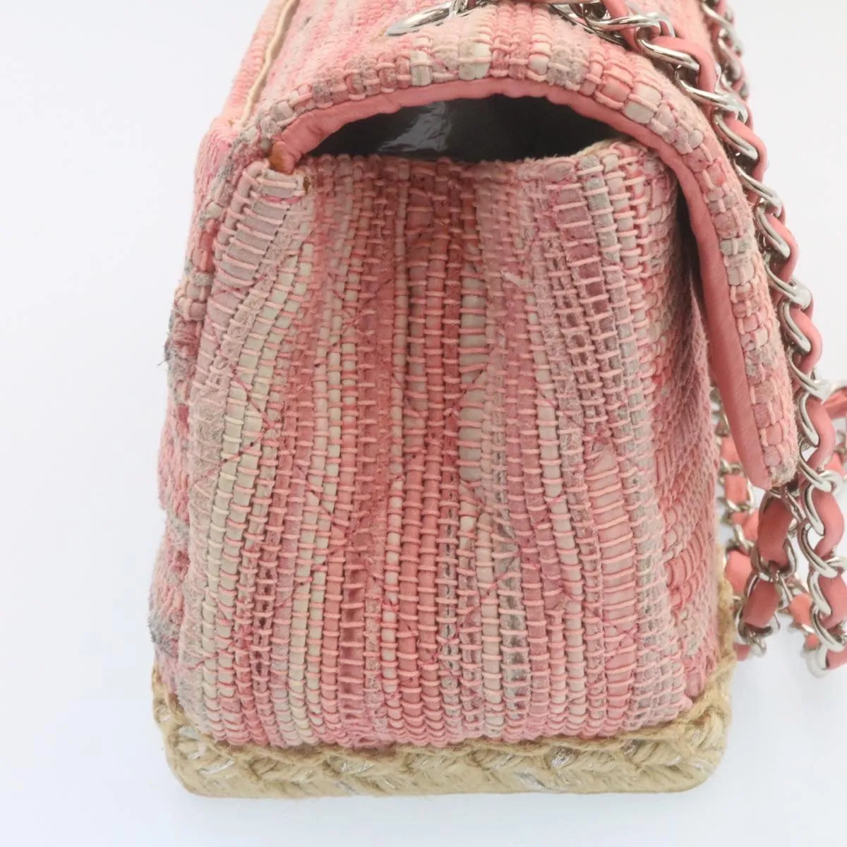 CHANEL Chain New Shoulder Bag Turn Lock Canvas Pink CC Auth bs334A