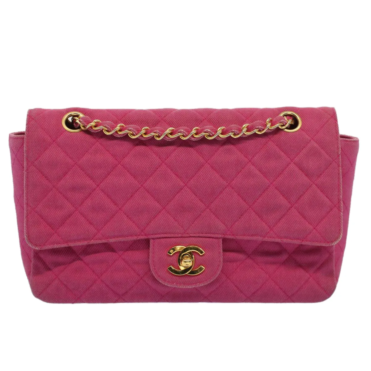 CHANEL Matelasse 25 Chain New Shoulder Bag Canvas Pink CC Auth 51276A