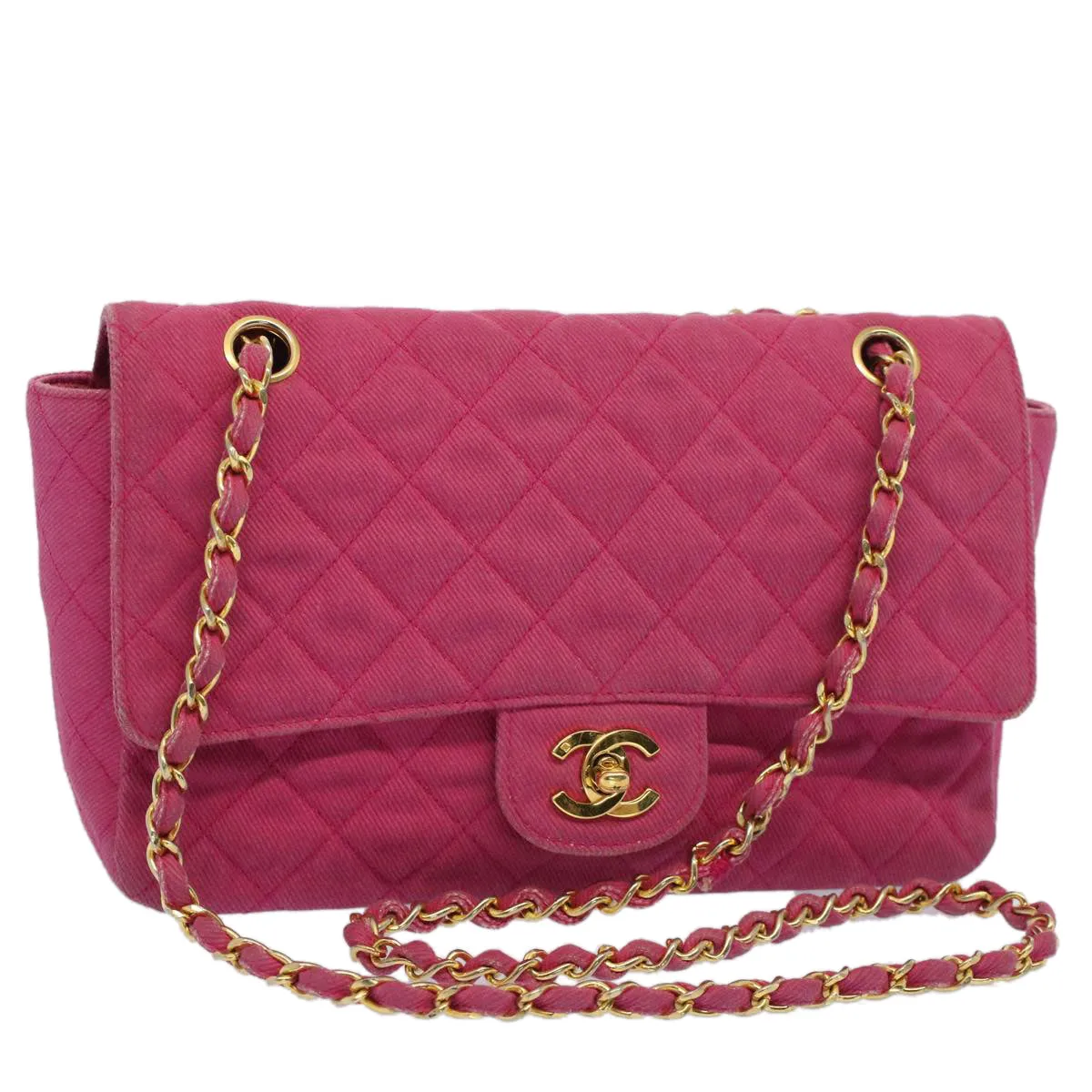 CHANEL Matelasse 25 Chain New Shoulder Bag Canvas Pink CC Auth 51276A