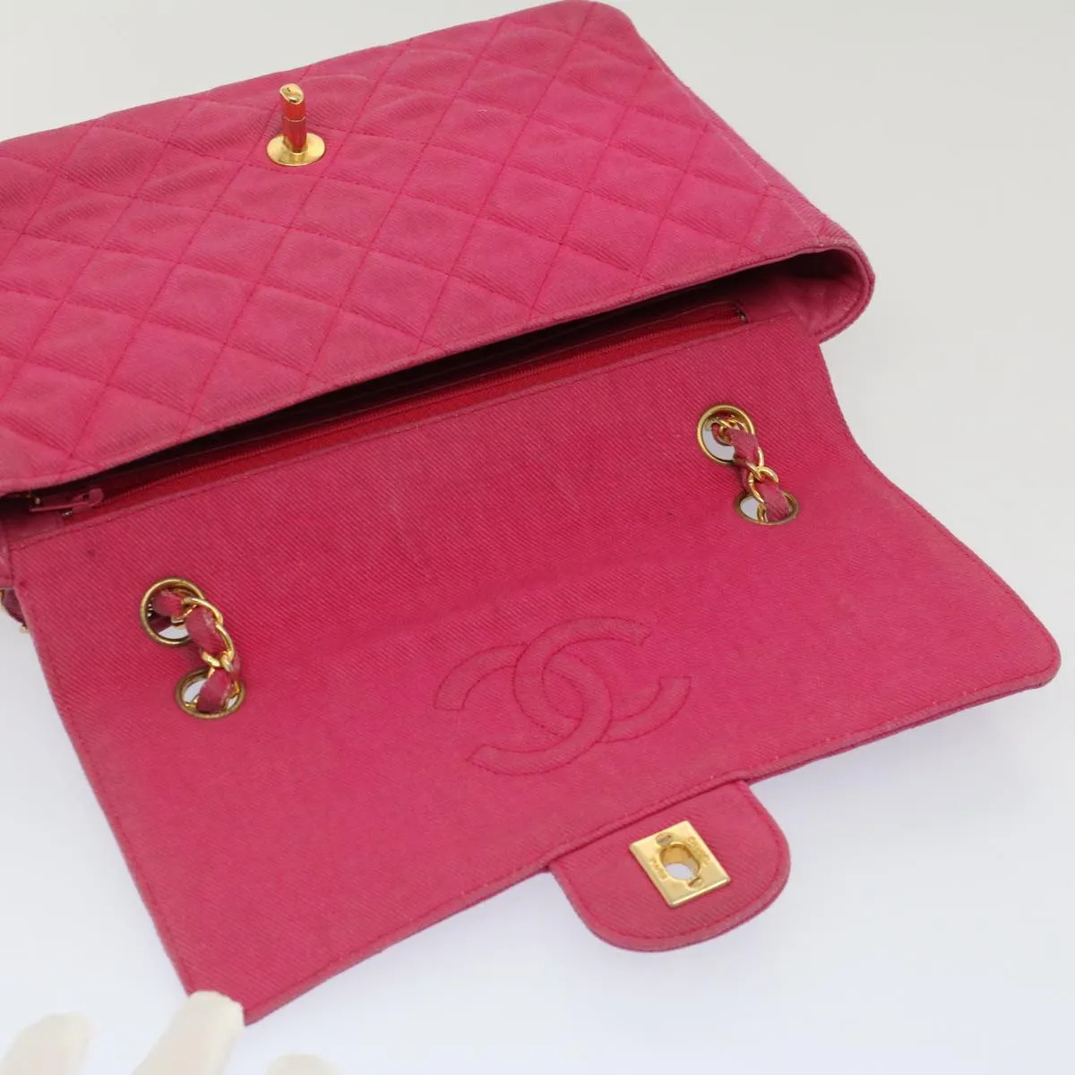 CHANEL Matelasse 25 Chain New Shoulder Bag Canvas Pink CC Auth 51276A