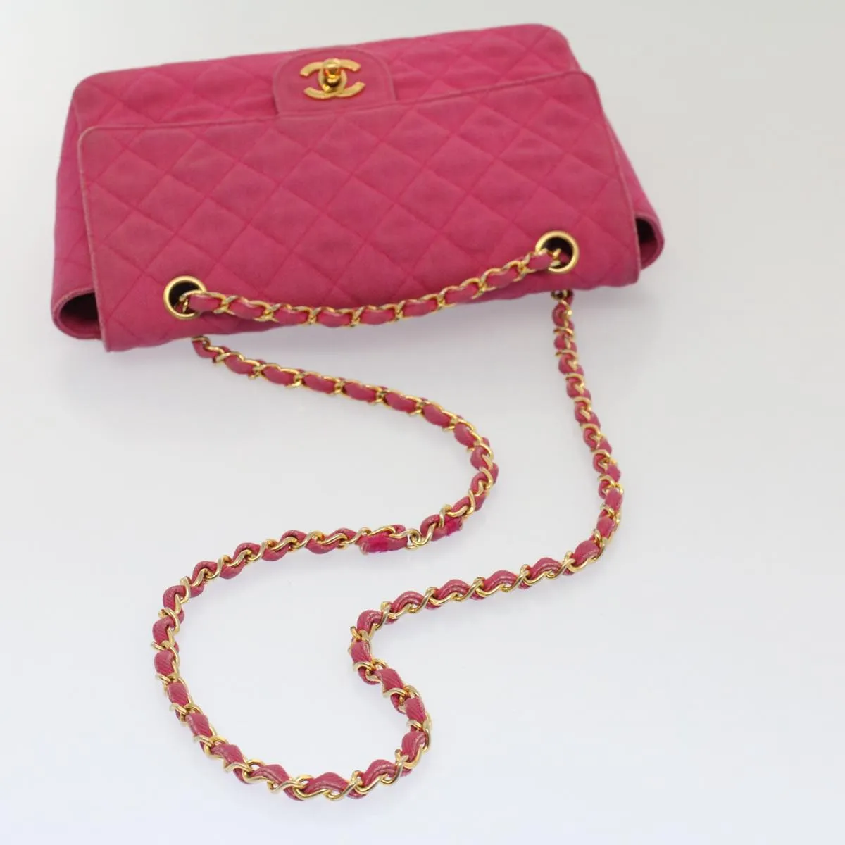CHANEL Matelasse 25 Chain New Shoulder Bag Canvas Pink CC Auth 51276A