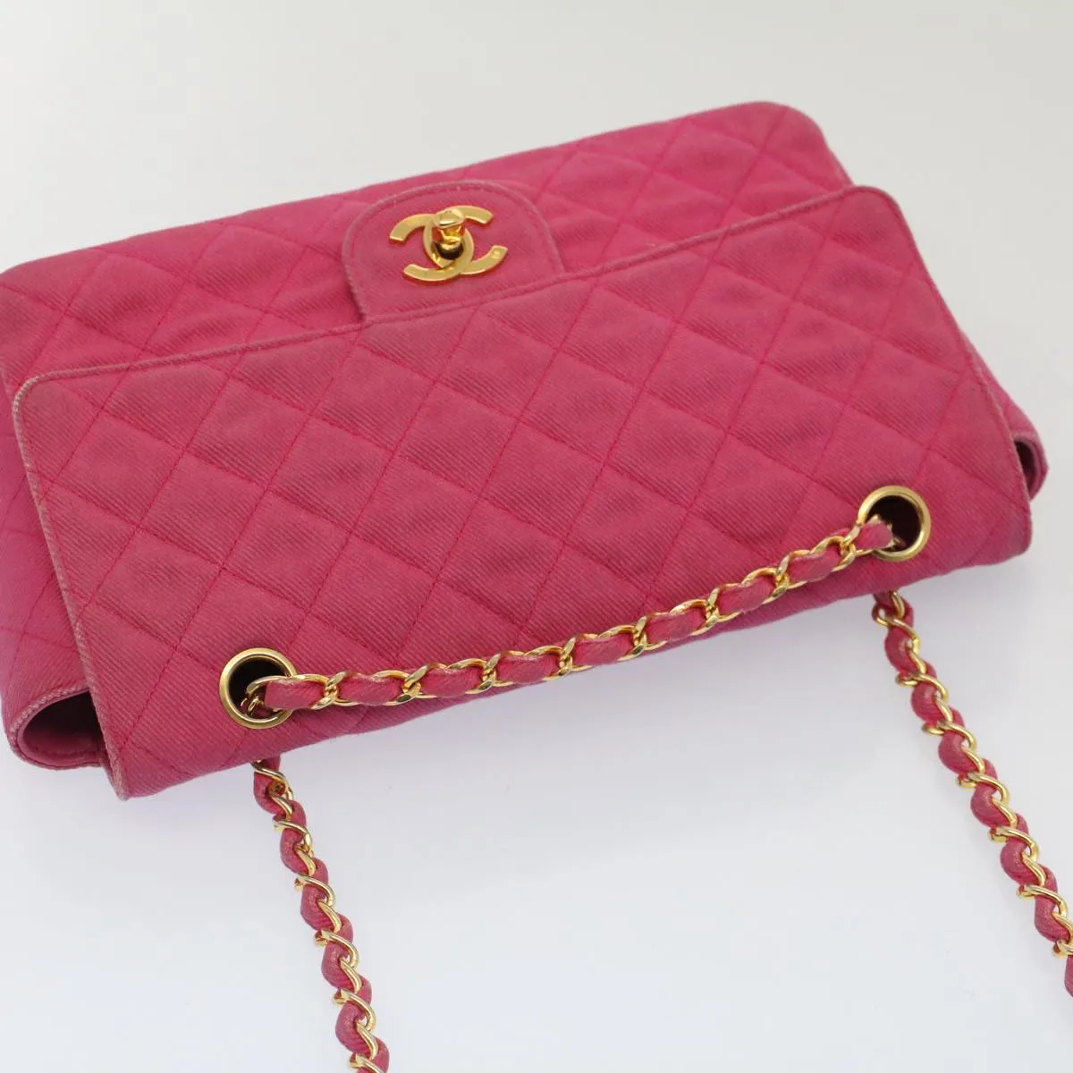 CHANEL Matelasse 25 Chain New Shoulder Bag Canvas Pink CC Auth 51276A