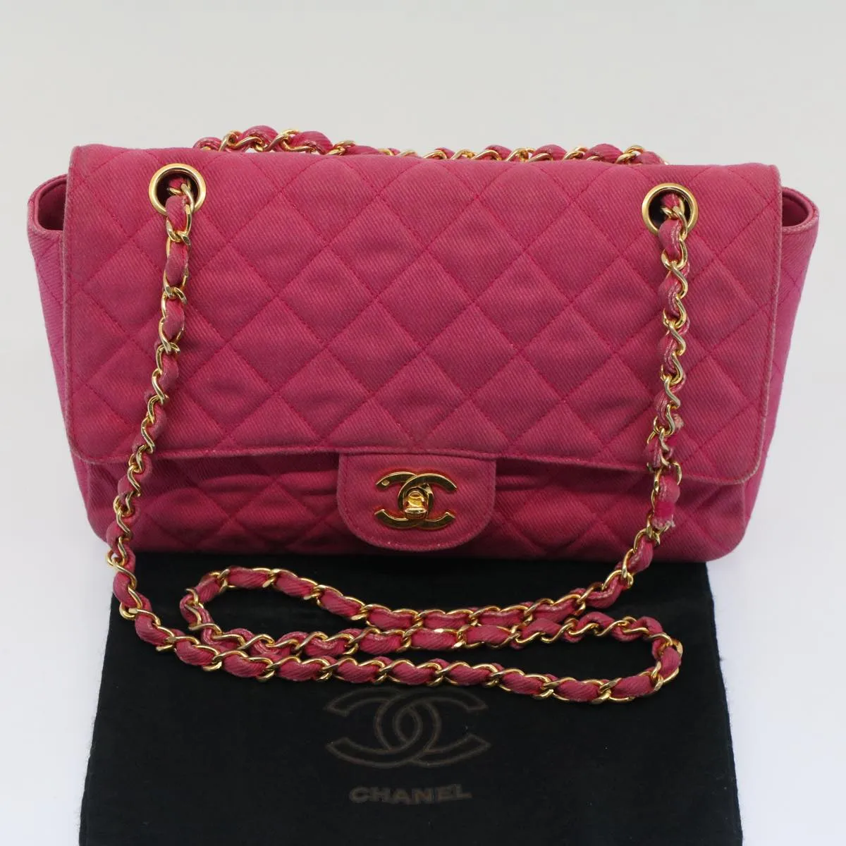 CHANEL Matelasse 25 Chain New Shoulder Bag Canvas Pink CC Auth 51276A
