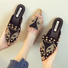 Cilool Joker Rhinestone Pointed Flat-bottomed  Slippers