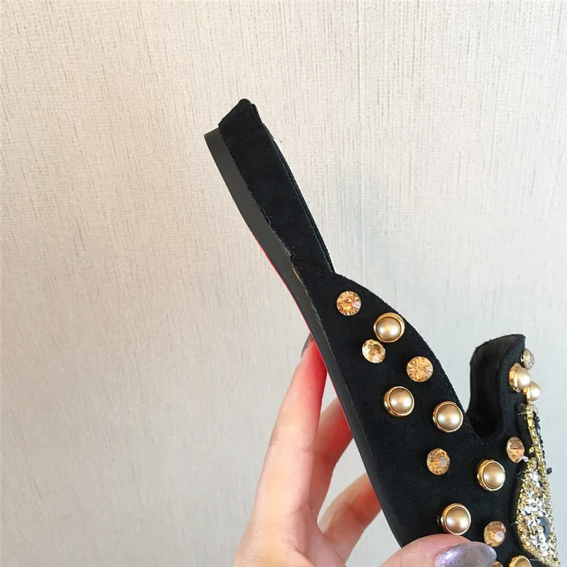 Cilool Joker Rhinestone Pointed Flat-bottomed  Slippers