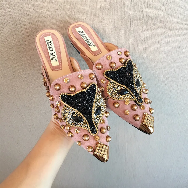 Cilool Joker Rhinestone Pointed Flat-bottomed  Slippers