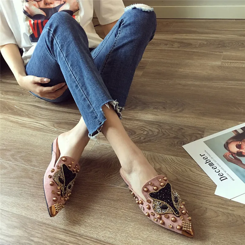 Cilool Joker Rhinestone Pointed Flat-bottomed  Slippers