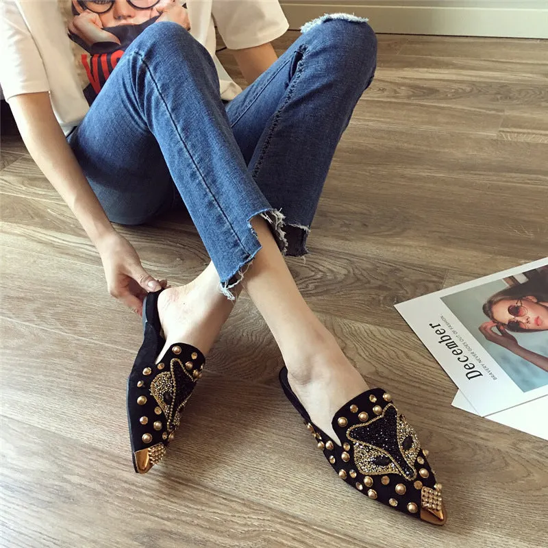 Cilool Joker Rhinestone Pointed Flat-bottomed  Slippers