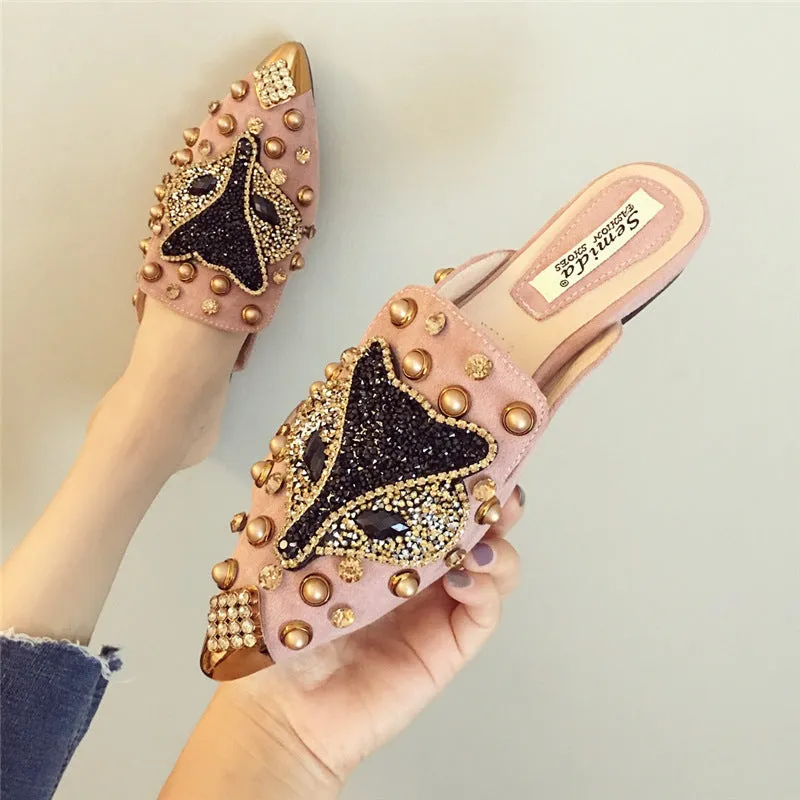 Cilool Joker Rhinestone Pointed Flat-bottomed  Slippers