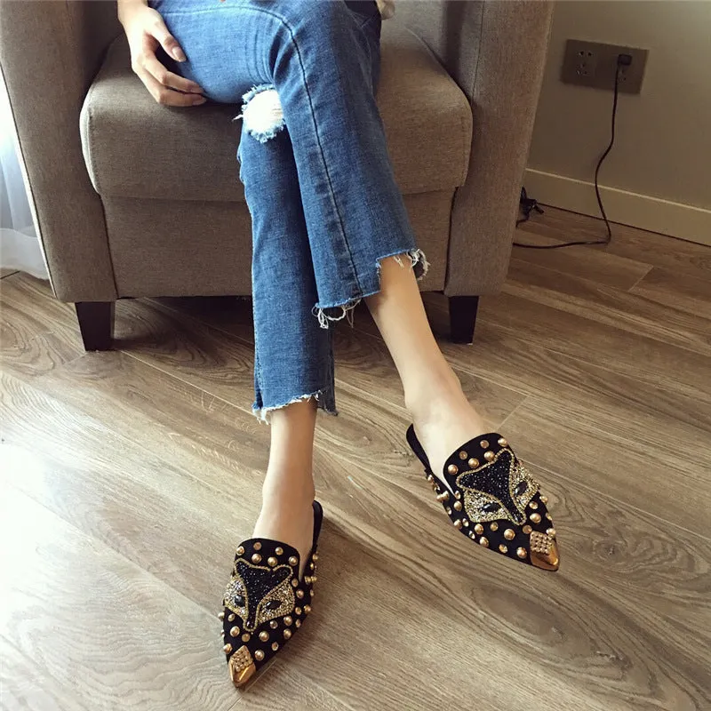 Cilool Joker Rhinestone Pointed Flat-bottomed  Slippers
