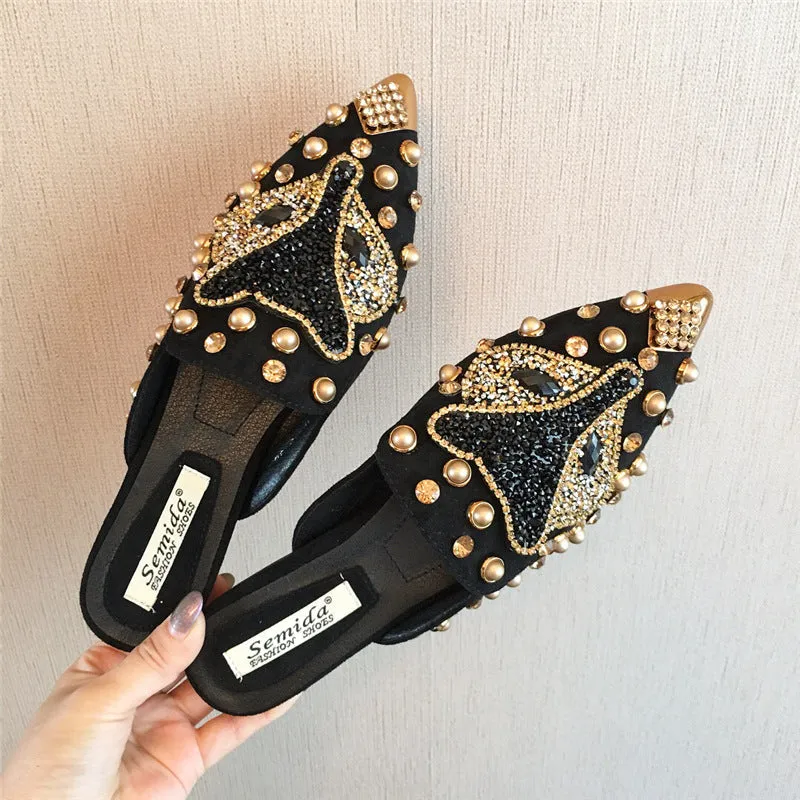 Cilool Joker Rhinestone Pointed Flat-bottomed  Slippers