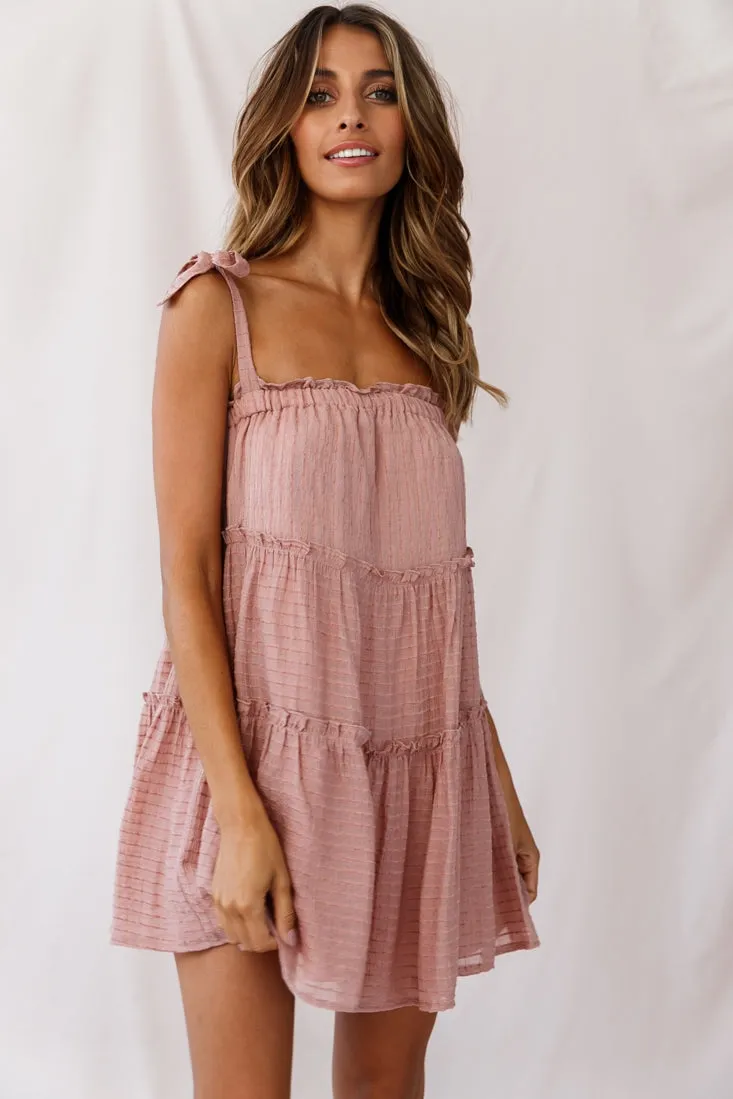 Dolly Layered Ruffle Tied Shoulder Strap Dress Rose