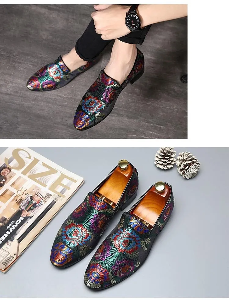 Embroidered Men Moccasins  Dress Shoes
