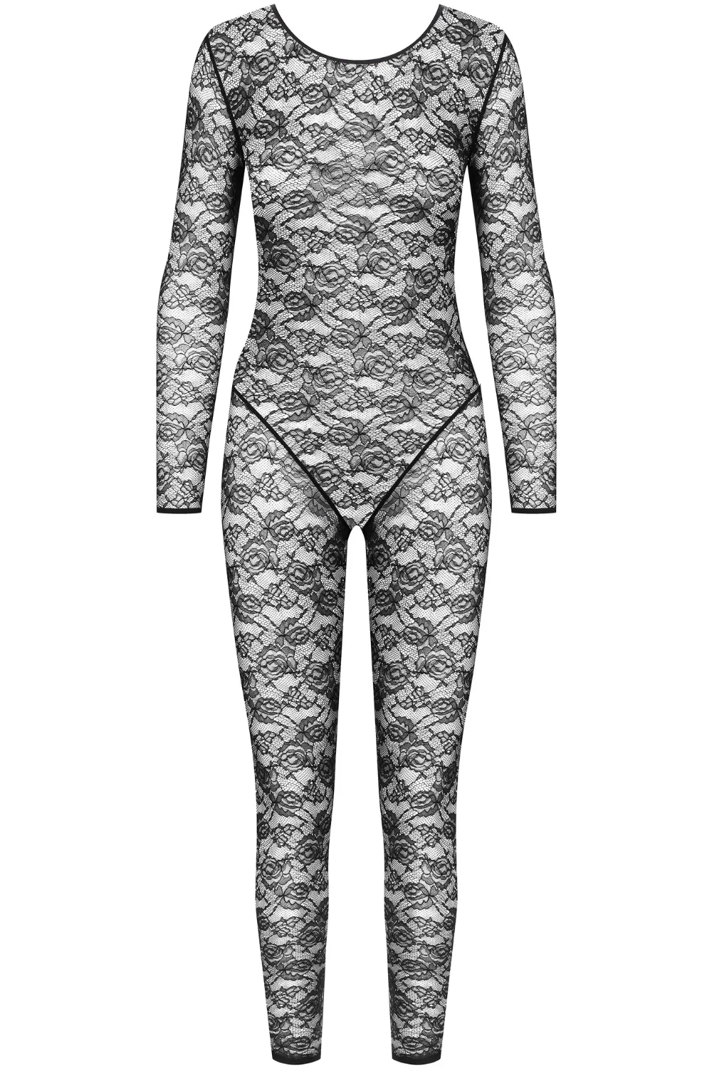 Flashback Lace Long Sleeve Open Back Jumpsuit Black