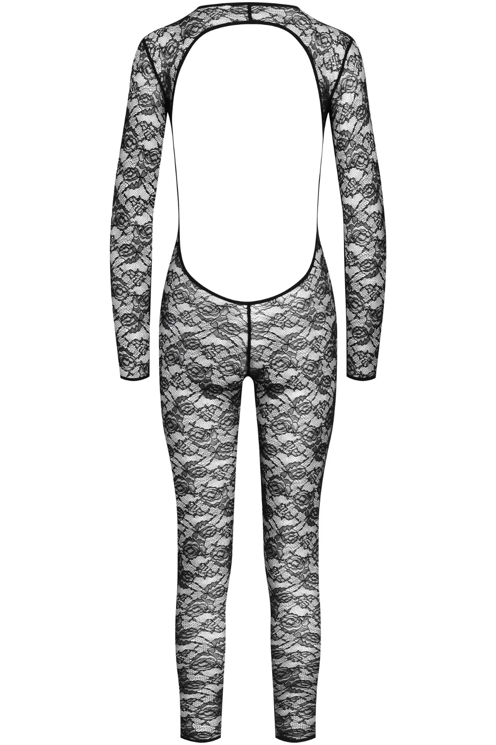 Flashback Lace Long Sleeve Open Back Jumpsuit Black