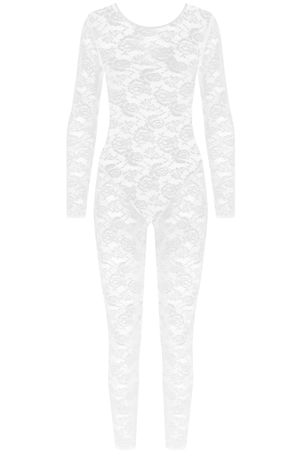 Flashback Lace Long Sleeve Open Back Jumpsuit White