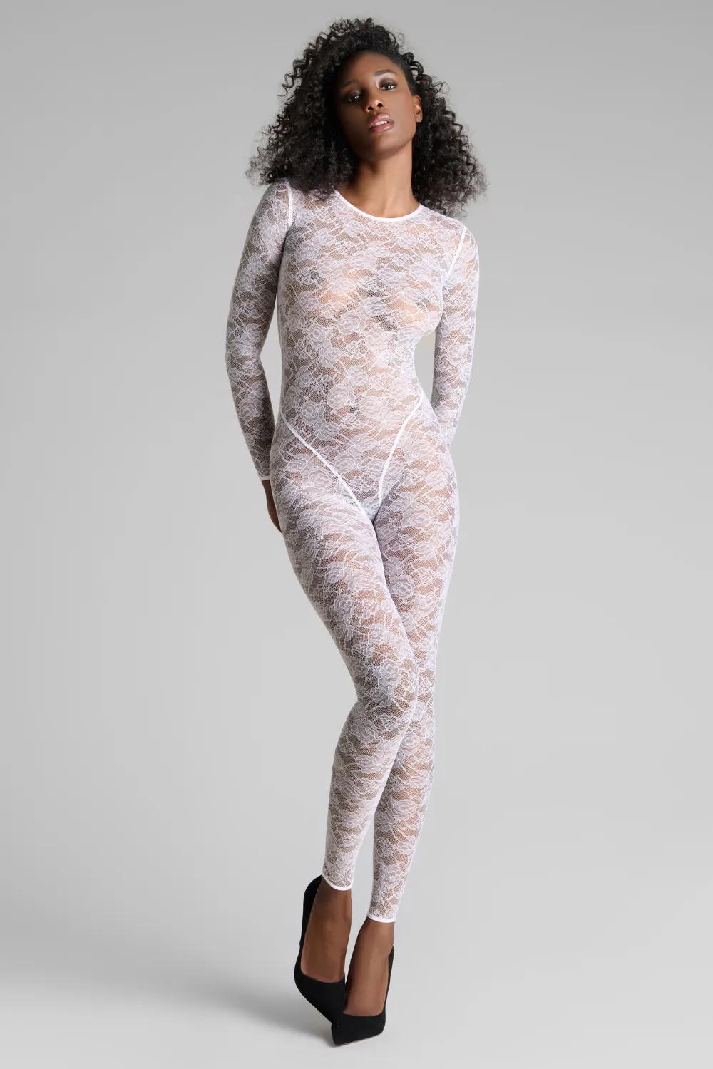 Flashback Lace Long Sleeve Open Back Jumpsuit White