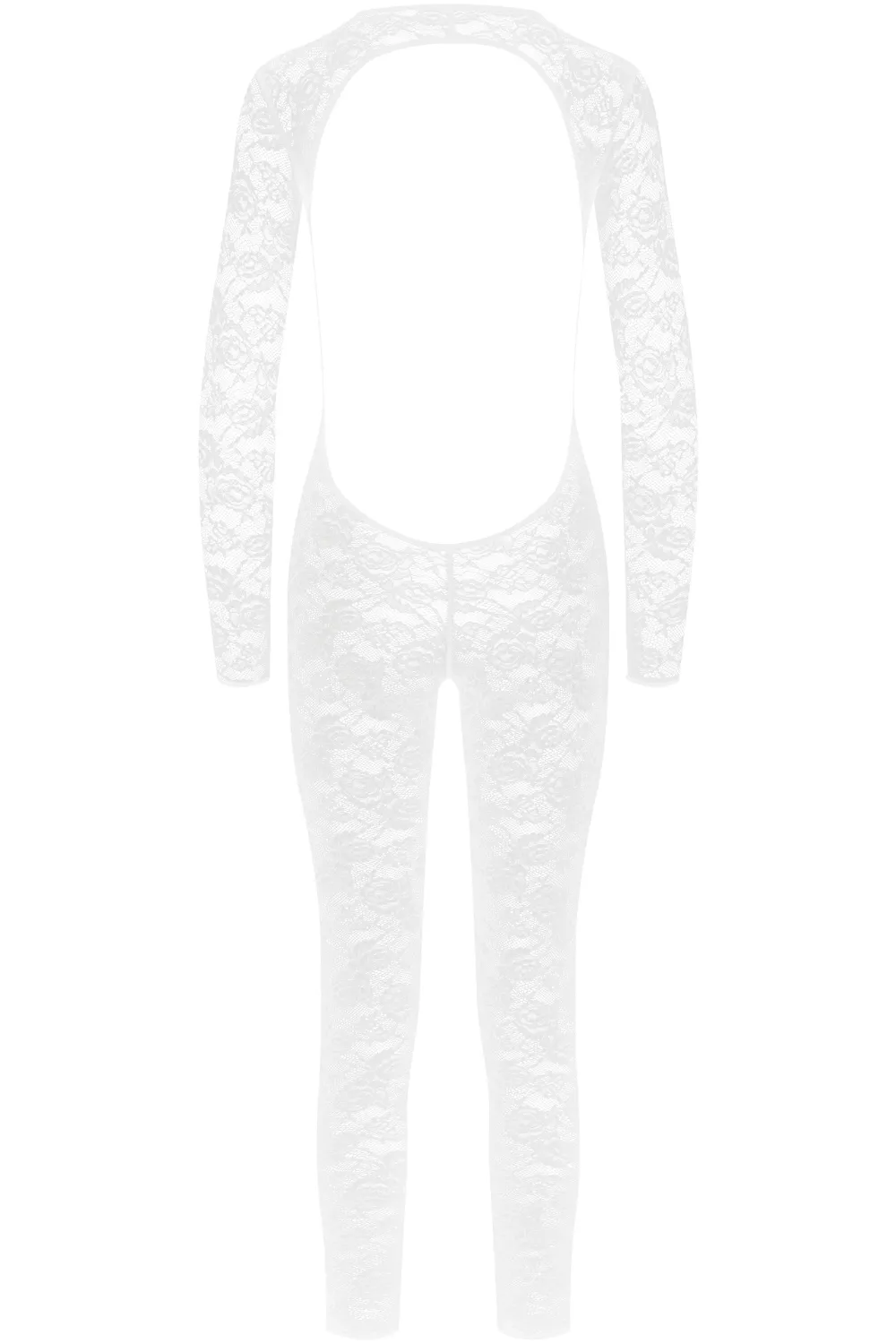 Flashback Lace Long Sleeve Open Back Jumpsuit White