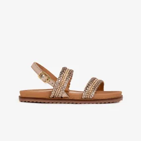 Girl's Platinum Strass Leather Sandals