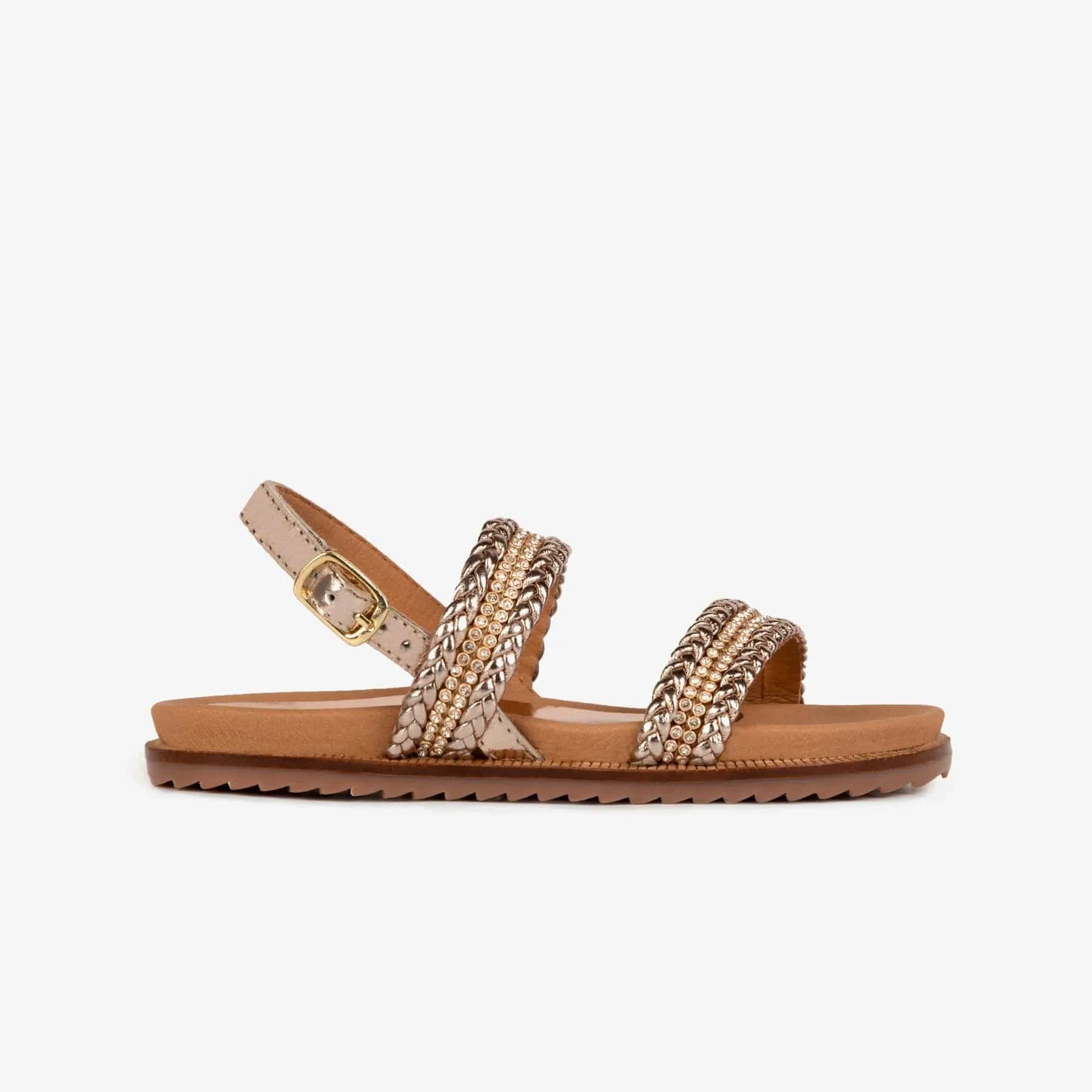 Girl's Platinum Strass Leather Sandals