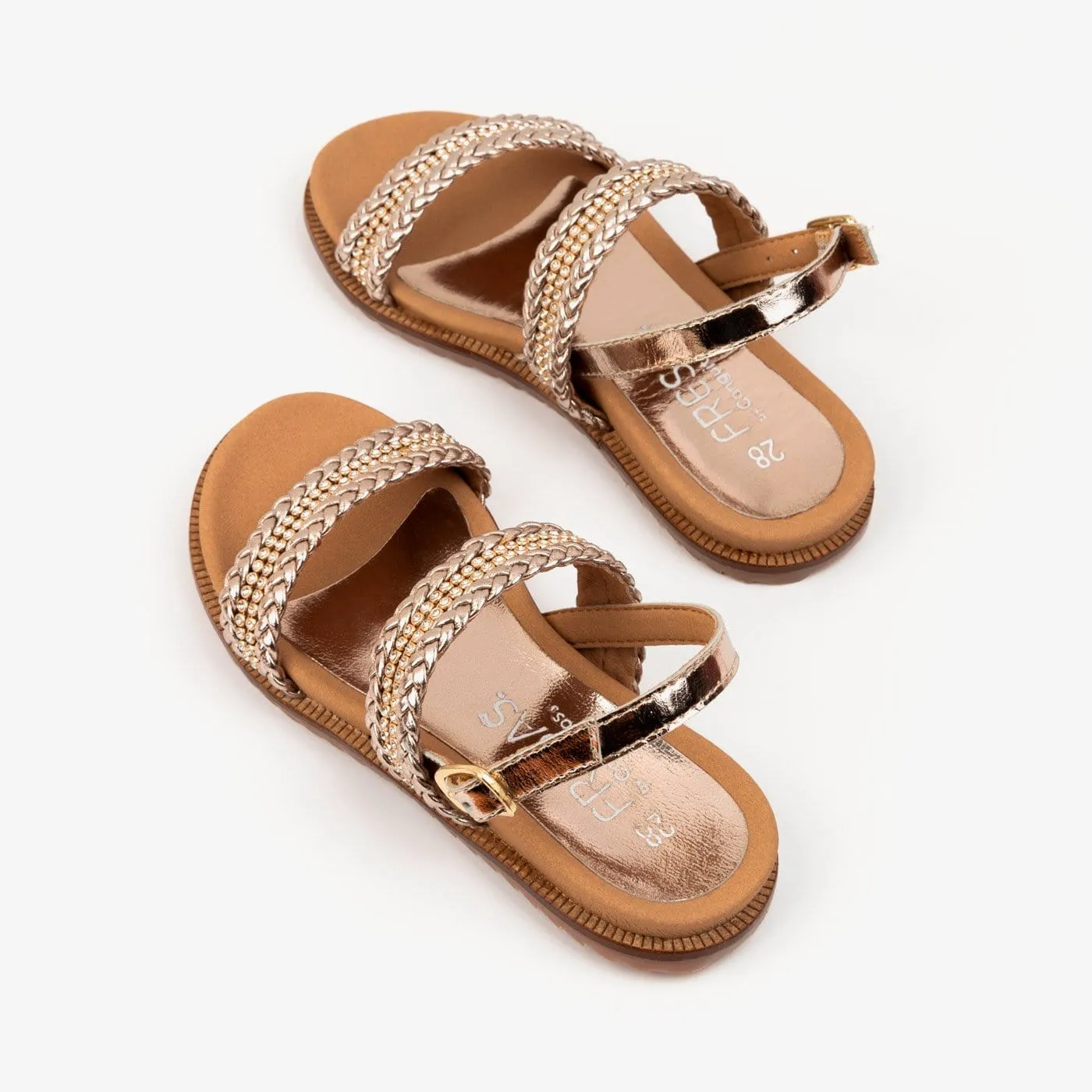 Girl's Platinum Strass Leather Sandals