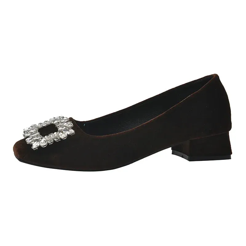 Joskaa Black Satin Cloth Flats Shoes Woman Basic Sequined Rhinestones Crystal Diamond Buckle Flats Fashion Bridal Shoe Work Women Shoes