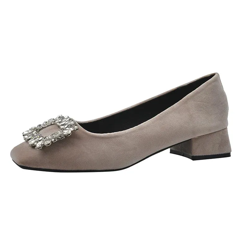 Joskaa Black Satin Cloth Flats Shoes Woman Basic Sequined Rhinestones Crystal Diamond Buckle Flats Fashion Bridal Shoe Work Women Shoes