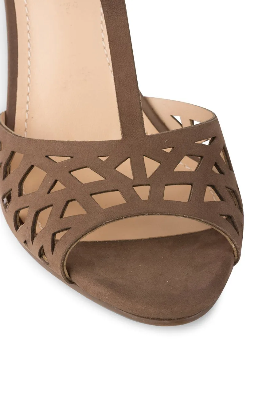 Klub Nico TESSA Heeled Sandals Truffle Suede Open Toe Block Heel Laser-cut Pumps