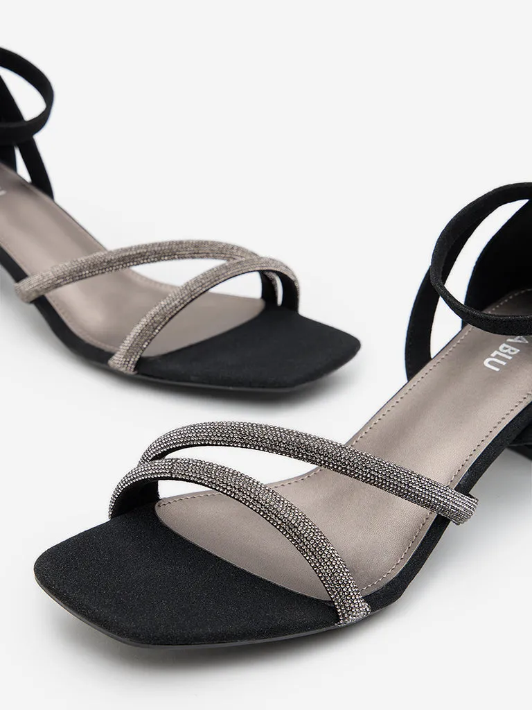 LUNA BLU Black Diamante Embellished Heel Sandals